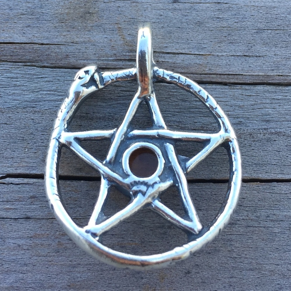 Snake Ouroboros Pentacle .925 Sterling Silver w/ genuine Amber made in USA - Picture 8 of 8